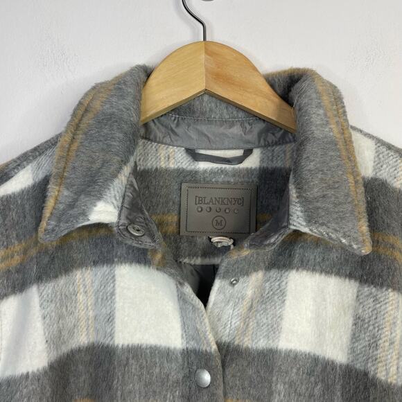 BlankNyc Cozy Gray Plaid Brushed Fleece Lined Shacket Shirt Jacket womens M new - Picture 3 of 13